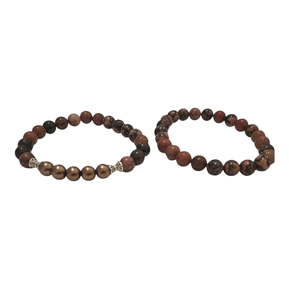 Handcrafted Natural Black Lace Rhodonite One of a Kind Bracelet Set - Picture 3 of 3